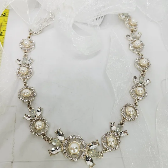 Davids Bridal Belt Wedding Dress Formal Gown Organza Sash Pearls Crystals Champa - Picture 6 of 9